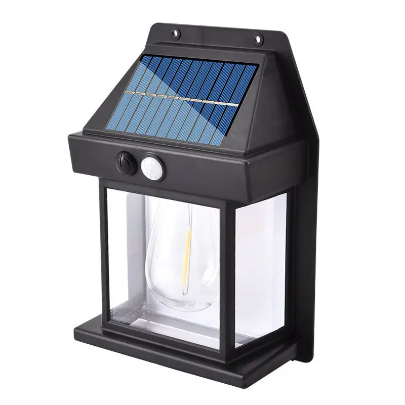 Solar Powered Wall Mount Porch Lantern with Motion Sensor for Outdoor Fence Decorative Interaction Tungsten Lamp Garden Lights