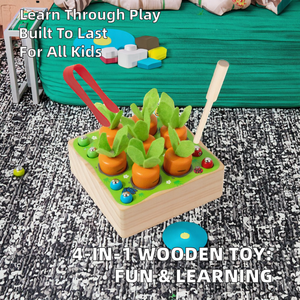 Juguete de Madera 4 en 1 Shine Pep, Divertido Juego de Corte de Frutas, Captura de Insectos, Emparejamiento de Colores y Extracción de Rábanos para Niños de 5 a 7 Años - Product Image 2