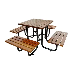 야외 공공 상업 재활용 플라스틱 나무 사각 피크닉 테이블 공중 정원 안뜰 식탁 카페 테이블 벤치 포함