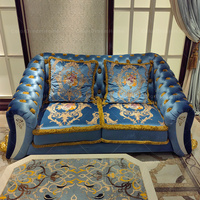 Canapés en tissu bleu royal classiques pour la maison, canapé en velours de luxe pour les salons européens
