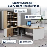 Escritorio de Oficina en Forma de L con Gabinete, Roble Natural Blanco, Conjunto de Escritorio para CEO, Certificado CE, Garantía de 5 Años, OEM Personalizado
