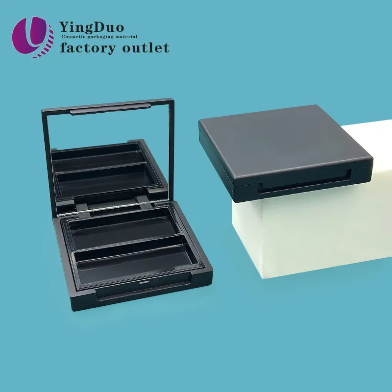 Hình vuông màu đen hộp hai đơn vị Blush rỗng nhỏ gọn container trang điểm nhựa Trường hợp với gương Eyeshadow trường hợp bột container
