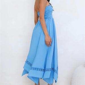 Robe d'été tendance 2025, style bohème, sexy, dos nu, sans bretelles, pour les vacances, bleu ciel, robe de plage pour femmes - Product Image 5