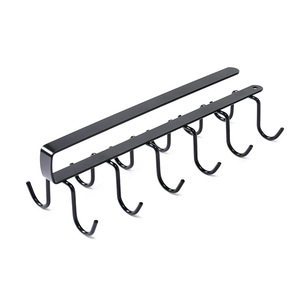 Kitchen Hanging Storage Rack With Hooks For Utensils And Mugs Under Cabinet Organizer White And Black Rectangle Shape - Product Image 3