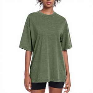 T-shirts pour femmes surdimensionnés 100% coton, 240 GSM, style vintage rétro délavé à l'acide, manches courtes, logo personnalisé OEM, style ample et baggy - Product Image 1