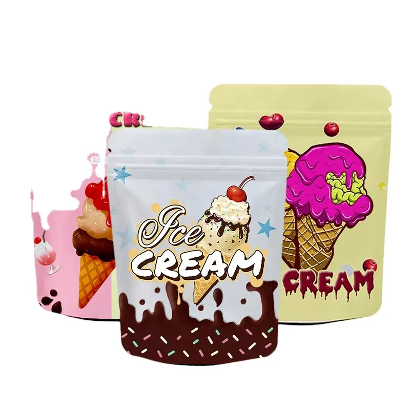 Custom Logo Packaging 1oz 28g/8 gram/4x5 inch 3.5 g Edible Candy ICE Cream Smell Proof Zipper Mylar Food Packaging Plastic Bag