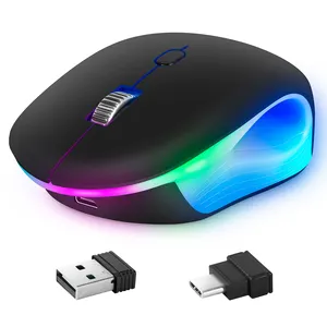 작은 무선 귀여운 마우스 빛나는 다채로운 조용한 클릭 LED 무지개 빛 마우스 PC 컴퓨터 노트북 아이 여자