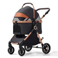 Poussette pour animaux de compagnie en métal léger à empattement élargi, pliage à une touche, chariot pour chiens et chats de petite et moyenne taille, pour les sorties en extérieur