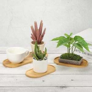 Plateau ovale en bois de bambou, plateau de rangement multifonction pour la cuisine, pour thé, café, pot de fleurs, usage domestique - Product Image 2
