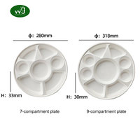 Plateau de service alimentaire en bagasse de canne à sucre compostable et écologique VVG, 7/9 compartiments, jetable