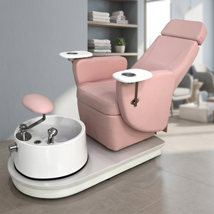 Fauteuil de pédicure inclinable rose avec baignoire sans tuyauterie et massage chauffant pour salon de manucure - Product Image 2