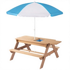 Kids Wooden Picnic <b>Table</b> Set with Umbrella 3-in-1 Sand Water <b>Activity</b> Bench Outdoor Play - Product Image 2