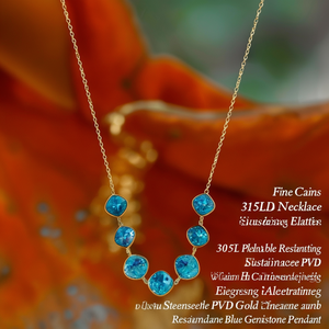 สร้อยคอโซ่เส้นเล็ก สแตนเลสสตีล 316L ชุบทอง PVD พร้อมจี้พลอยสีน้ำเงิน ทนทาน เป็นมิตรต่อสิ่งแวดล้อม - Product Image 3