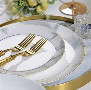 50-Piece Durable Luxury Bone China <b>Dinnerware</b> Set Scenic Pattern Gold Trim Europe Beijing Design Dishwasher Safe 7-9 User - Product Image 6