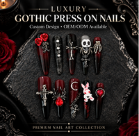 Lot de 10 faux ongles à presser, style stiletto gothique, avec motifs Halloween, crâne, rose, croix, araignée, faits à la main, vente en gros, dropshipping