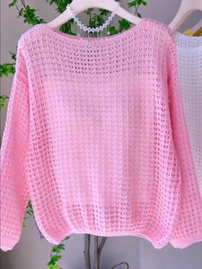 2026 Atasan Rajut Berongga Warna <span class=keywords><strong>Pink</strong></span> Lembut Manis untuk Wanita, Model Satu Bahu Lengan Panjang, <span class=keywords><strong>Cardigan</strong></span> Tipis Model Selendang - Product Image 4