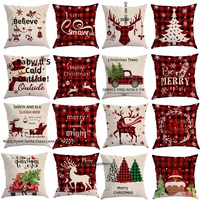 Housse de coussin personnalisée en lin imprimé lettres noires et rouges, style nordique, pour canapé et décoration intérieure, idéale pour Noël transfrontalier
