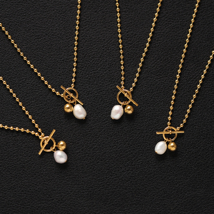 Collier pour femme en acier inoxydable plaqué or 18 carats avec fermoir à bascule OT, perles baroques vintage, bijoux PVD - Product Image 4