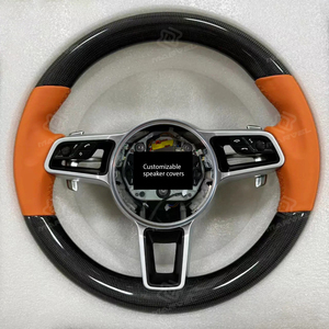 Volant sport à 3 branches en fibre de carbone + cuir Nappa de couleur <span class=keywords><strong>orange</strong></span>, compatible avec Porsche Macan Cayenne 718 Boxster Cayman <span class=keywords><strong>Taycan</strong></span> - Product Image 1