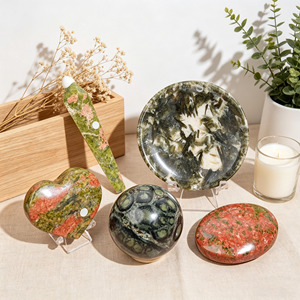 Juego <span class=keywords><strong>de</strong></span> 5 Cristales Naturales <span class=keywords><strong>de</strong></span> Unakita al por Mayor, Kit <span class=keywords><strong>de</strong></span> Piedras Curativas con <span class=keywords><strong>Esfera</strong></span> <span class=keywords><strong>de</strong></span> Corazón para Equilibrio Corporal y Mental, Trabajo <span class=keywords><strong>de</strong></span> Chakras - Product Image 2
