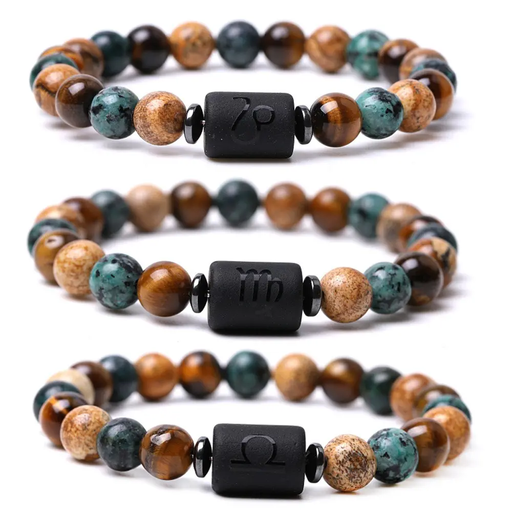 Pulsera del zodiaco para mujeres y hombres, pulsera de cuentas de piedra Natural, pulsera de oración de distancia con signo del zodiaco para parejas, regalos para amigos