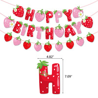 Nouvel ensemble de décoration pour fête d'anniversaire sur le thème des fraises, comprenant un drapeau, une carte pour gâteau et des ballons de fête