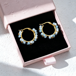 Pendientes de Aro Minimalistas Chapados en Oro con Cuentas de Cristal para Uso Diario de Mujer - Product Image 5