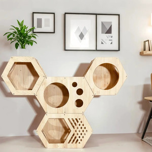 Estante Flotante <span class=keywords><strong>de</strong></span> Madera Hexagonal para Montar en la <span class=keywords><strong>Pared</strong></span>, Combinable y Personalizable - Product Image 4