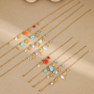 Renkli okyanus koleksiyonu takı paslanmaz çelik kadın denizyıldızı kabuklu yunus mercan hindistan cevizi ağacı Charm kolye bilezik seti - Product Image 3