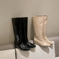 Bottes d'équitation d'hiver en cuir véritable à bout carré, montantes, avec talon interne