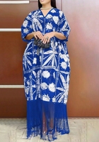 Robe décontractée élégante à col en V et manches courtes à franges, coupe ample, grandes tailles (jusqu'à 5XL)