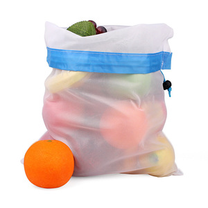 Sacs en filet réutilisables avec cordon de serrage pour fruits et légumes, lot de 3+6+3, en polyester coloré - Product Image 5