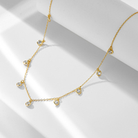 Collier Chandelier Personnalisé en Argent Sterling 925 Plaqué Or avec Zircon Rond et Sertissage Fin pour Femme
