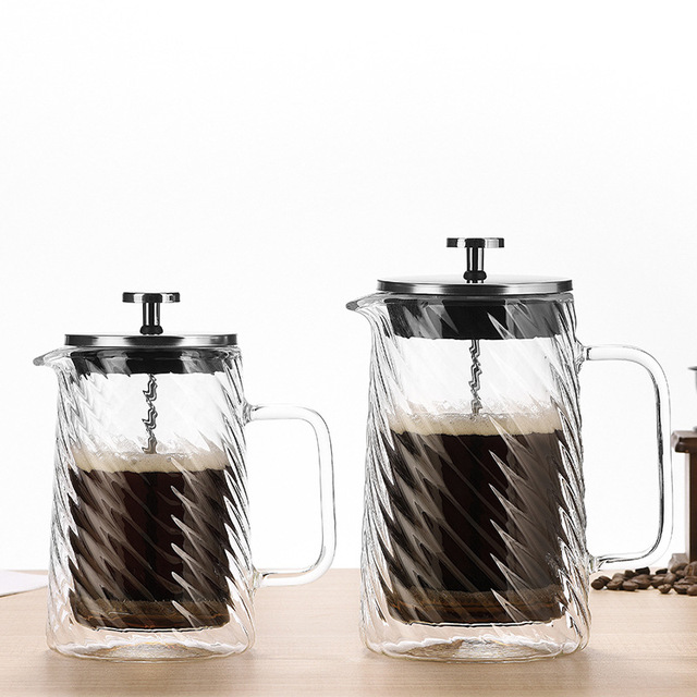 Elegant Swirl High Borosilicate  Double Wall Glass French Pressing Coffee Pot Vacuum Insulated Thermal French Press Coffee Maker