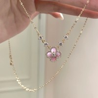 Ensemble de bijoux haut de gamme pour femme : collier, boucles d'oreilles et bracelet à fleur trèfle à quatre feuilles, coquille rose, best-seller