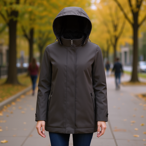 Giacca a vento reversibile da donna HDJ con cappuccio e cerniera lunga, taglie forti S-2XL, colori misti, capospalla casual autunnale - Product Image 3