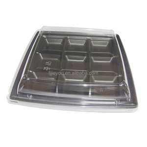 JY-3111 Square Plastic sushi plate Disposable plastic candy box black 9 compartment plastic food packing box