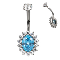 GZN Vente en gros de bijoux de piercing en titane 14G à filetage interne, serti de CZ, avec un centre ovale en CZ, anneau de nombril