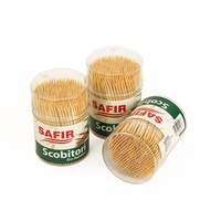 Cure-dents de nettoyage des dents cure-dents ronds en bois de bambou dans une boîte de rangement en plastique transparent