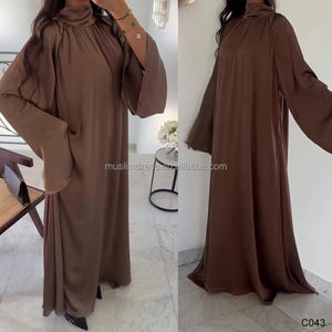 فستان عباءة إسلامية بلون موحد للربيع والصيف، فستان طويل فضفاض مغلق، أزياء محتشمة للنساء - Product Image 4