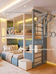 Lit superposé en bois <span class=keywords><strong>pour</strong></span> adolescents garçons, idéal <span class=keywords><strong>pour</strong></span> les petits appartements, avec aire <span class=keywords><strong>de</strong></span> <span class=keywords><strong>jeux</strong></span> parent-enfant et maisonnette d'escalade intégrée - Product Image 1