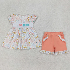 Ensemble 2 pièces Barboteuse et Short Brodé « I Love Mom » à Imprimé Floral pour Bébés Filles et Tout-Petits – Collection Fête des Mères – Vente en Gros pour Boutiques - Product Image 2