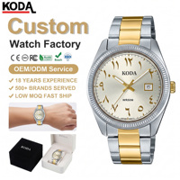 Jam Tangan Quartz Tahan Air Dua Warna Kustom OEM Mewah Bezel Bergalur Angka Arab Timur Baja Tahan Karat Jam Tangan Bisnis Pria