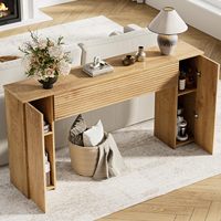 Table console longue cannelée de luxe en bois, table de canapé rectangulaire, table étroite pour l'entrée, meuble d'entrée pour salon