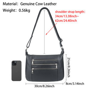 Bolsos cruzados AndoBag para el día a día para mujer, de cuero genuino, con múltiples cremalleras, estilo vintage, informal, para el trabajo, modelo 1809 - Product Image 3
