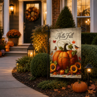 Drapeau de jardin d'automne à LED solaire double face, motif citrouille et tournesol, bannière de bienvenue décorative pour l'extérieur, pour l'automne et Thanksgiving