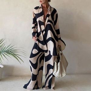 Ensemble 2 pièces pour femmes S-5XL : chemise longue ample et pantalon long, imprimé, manches longues, col en V boutonné, col à revers, tenue décontractée pour les vacances - Product Image 4