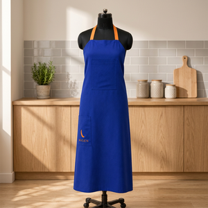 Premium Linen <b>Apron</b>, Royal Blue Linen Bib <b>Apron</b> with Orange Contrast Neck Straps & Double Front Pockets Adjustable <b>Kitchen</b> <b>Apron</b> - Product Image 3