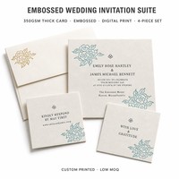 Ensemble d'invitations de mariage personnalisées en carton épais gaufré avec carte RSVP, carte de remerciement et enveloppe, impression numérique, faible MOQ, articles de papeterie