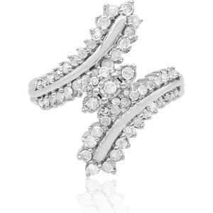 Anillo de Compromiso con Diamante Blanco Natural, Corte Brillante Redondo, Plata de Ley, Color G, Joyería para Mujer - Product Image 1